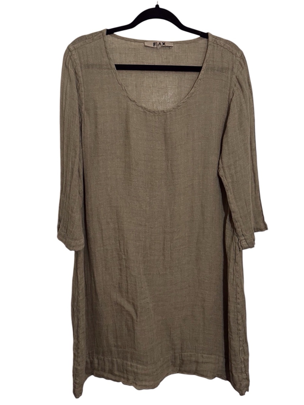 Flax Medium Brown Linen Pullover Tunic Top Lagenlook Beach Coastal Scoop Neck